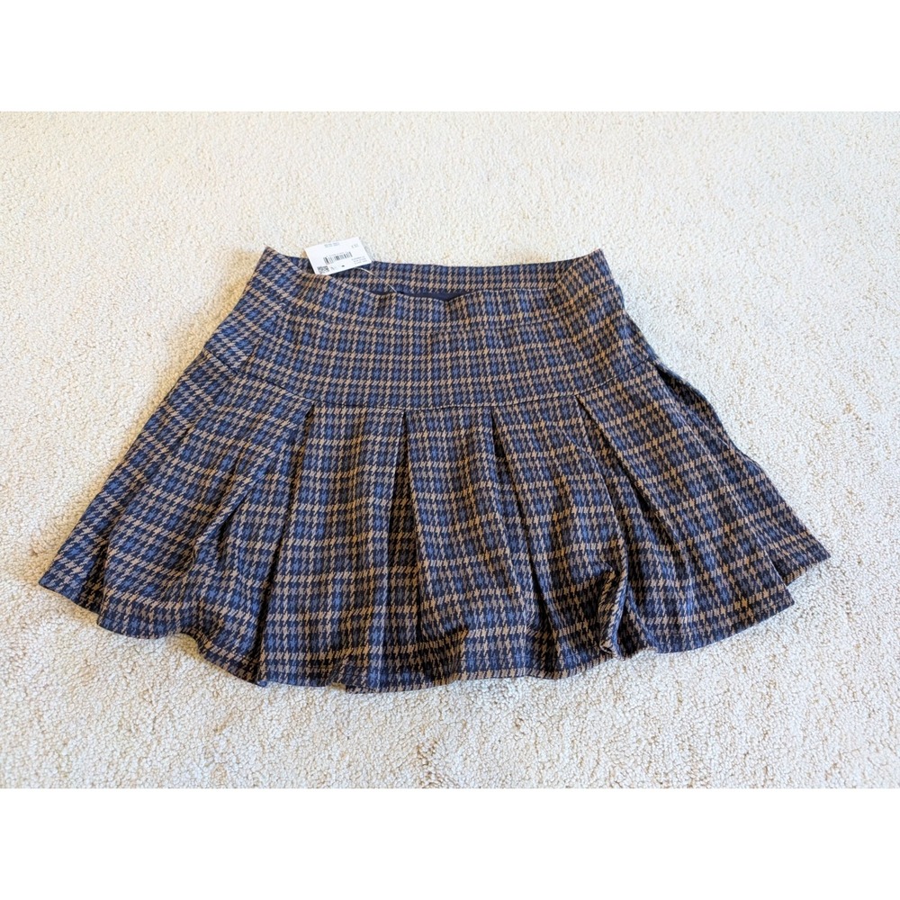 American Eagle School Girl Ruffle Skirt NWT Small Blue Brown Plaid Mini Skirt